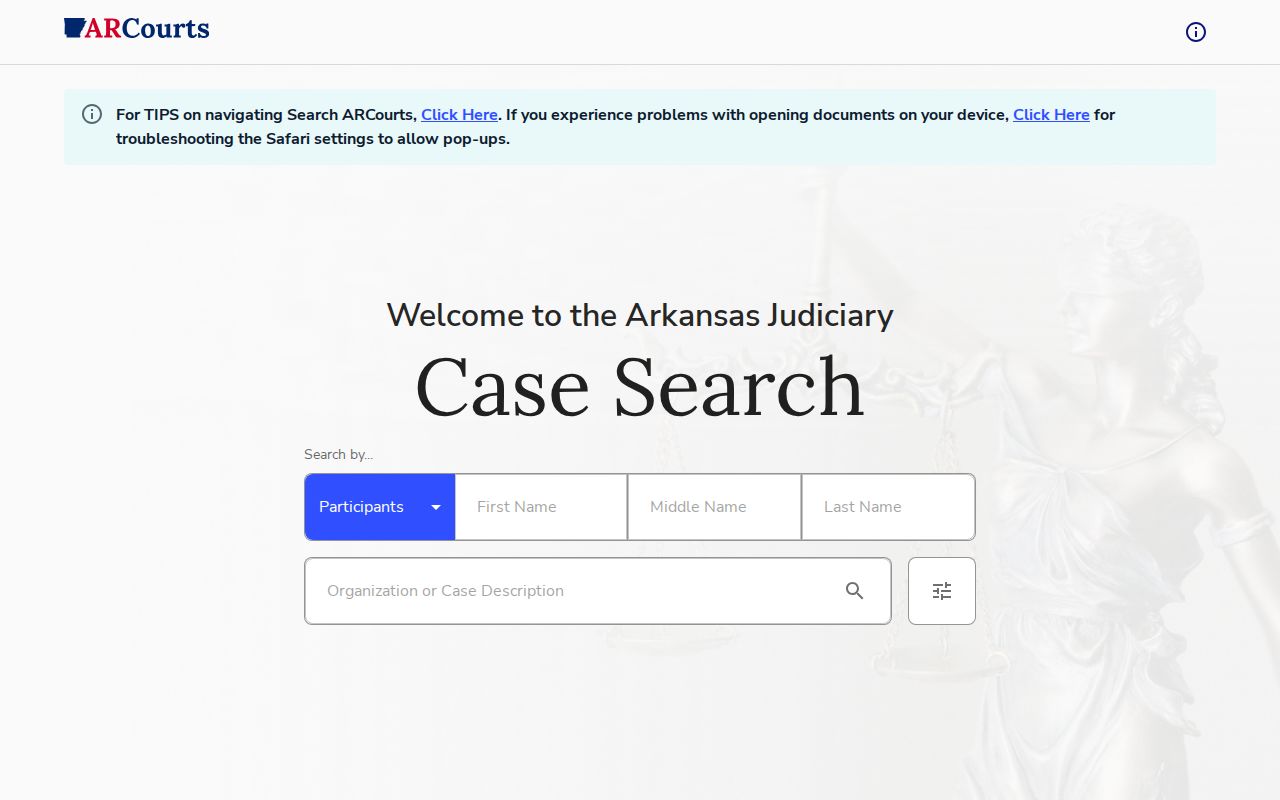 White County court docket Search ARCourts interface
