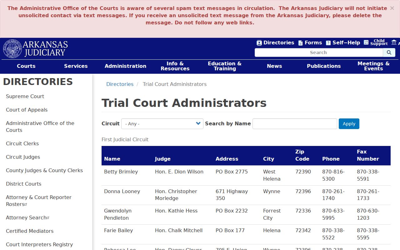 White County court docket trial court administrator contacts