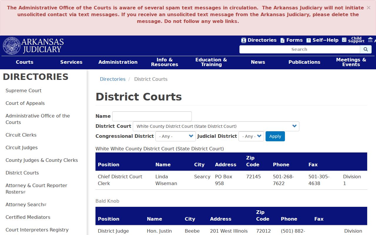 White County court docket district department directory