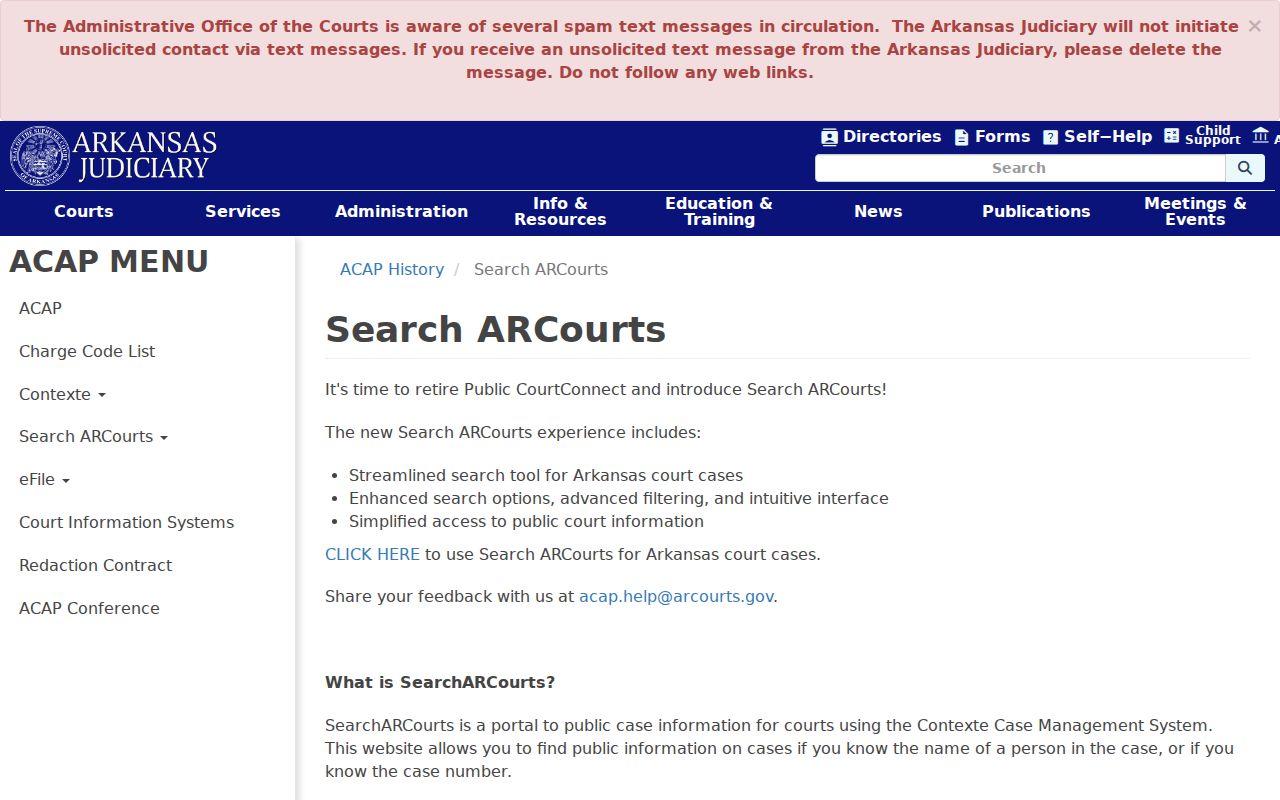 CourtConnect transition details for White County docket search access