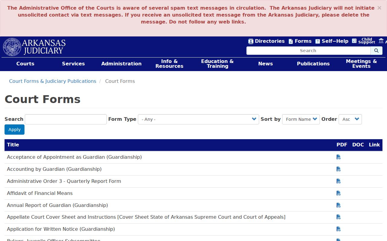 Arkansas court forms source for White County civil court docket filings