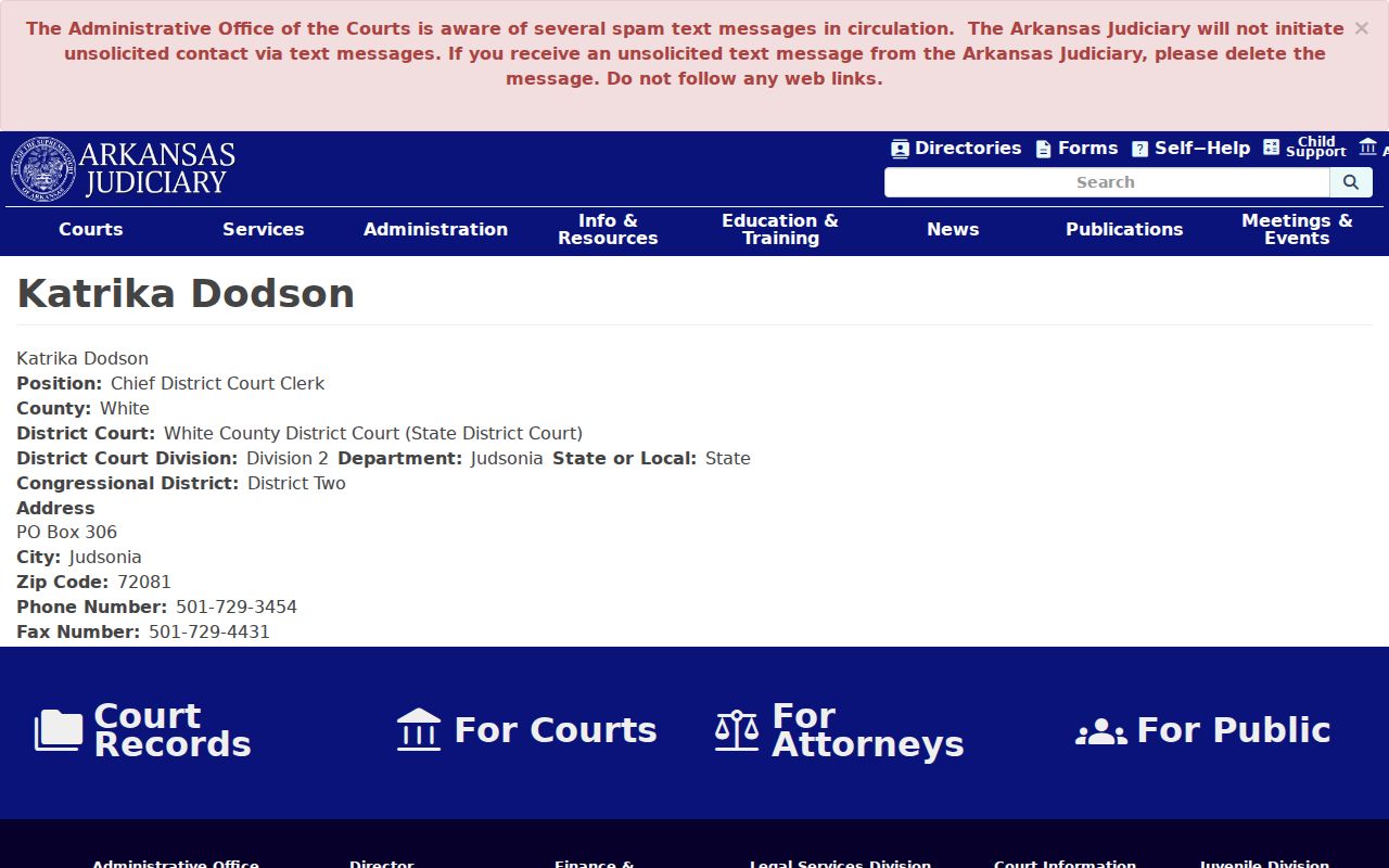 Judsonia court records and department clerk contact