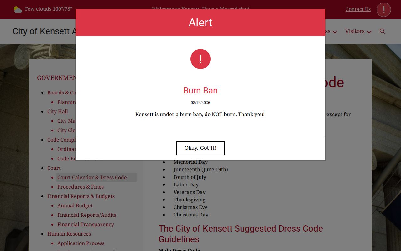 Kensett court records calendar and courtroom rules