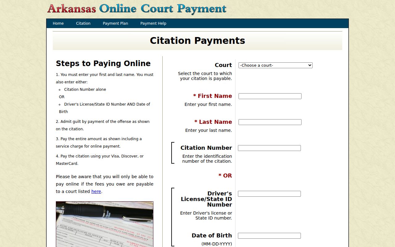 White County traffic court citation lookup fields
